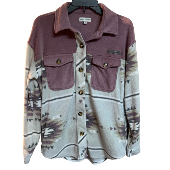 Simply Southern Women's Aztec Fleece Jacket - Shacket Purple and Gray Size Small - Picture 1 of 7